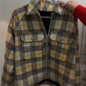 GAP Multicolor Plaid Teddy Jacket